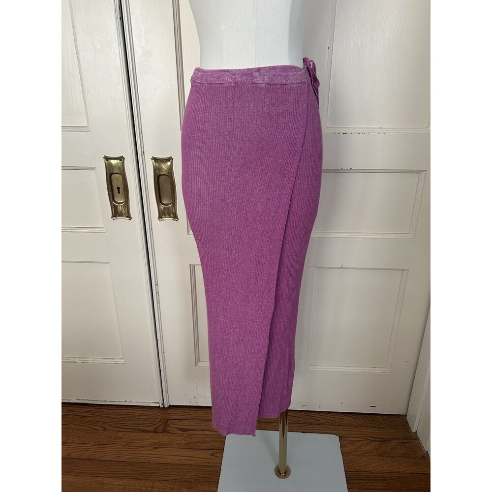 Free People Ribbed Knit Faux Wrap Midi Skirt Womens Size Small Purple Boho NWT